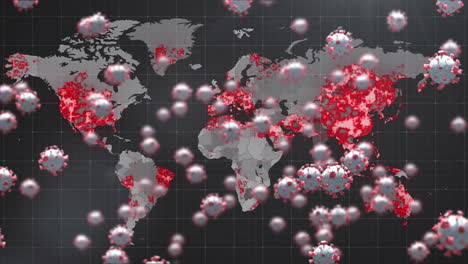 animación de células de virus sobre el mapa del mundo