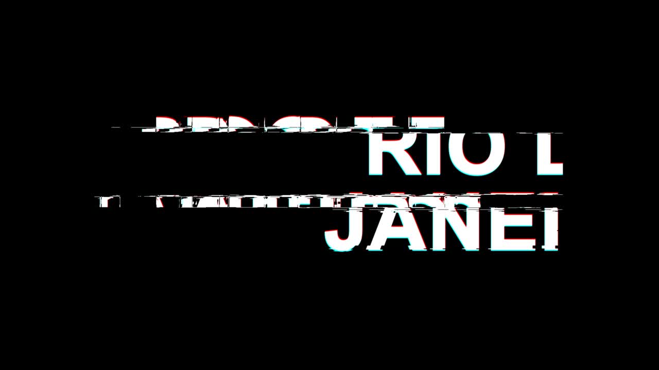 río de janeiro efecto glitch texto distorsión de televisión digital animación en bucle 4k