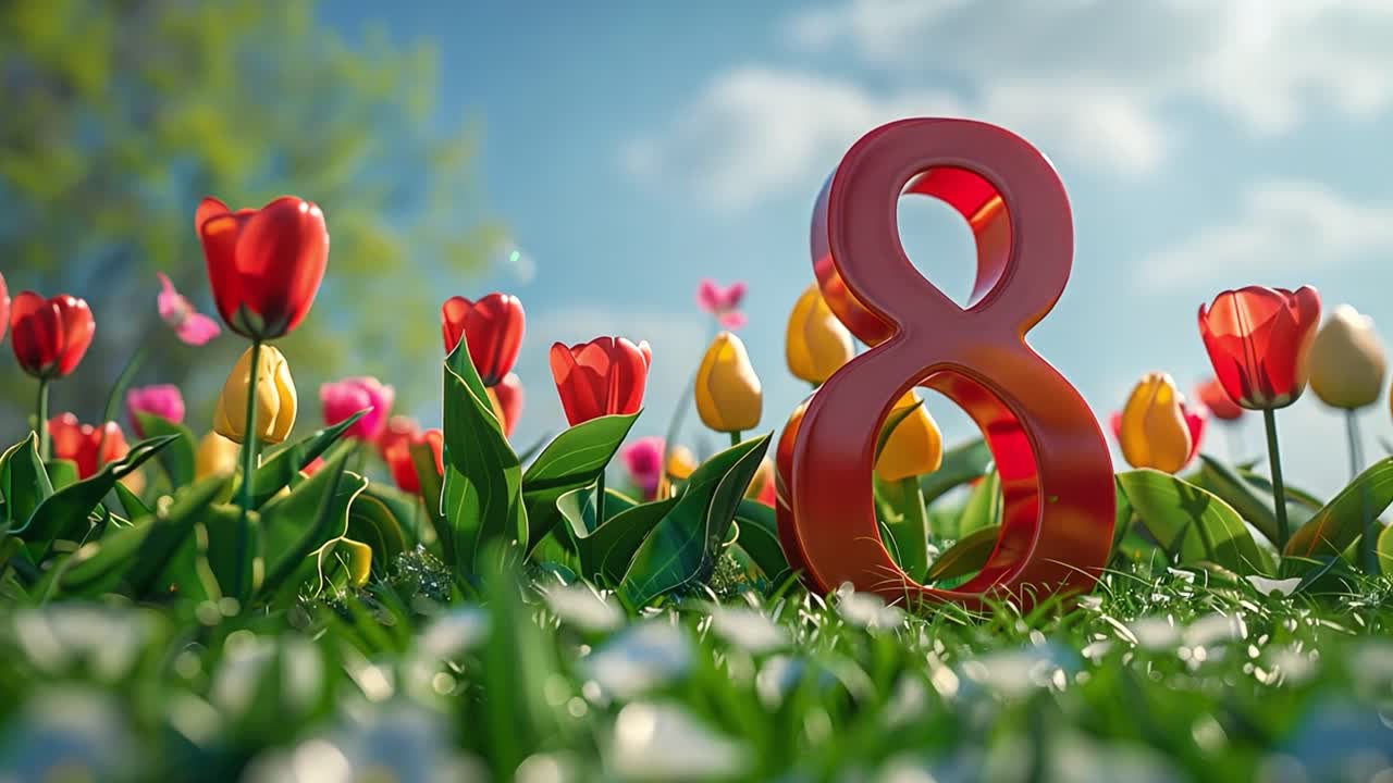 International Women's Day Celebration with Tulips and Number 8