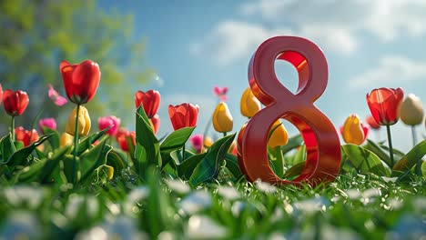 international women's day celebration with tulips and number 8
