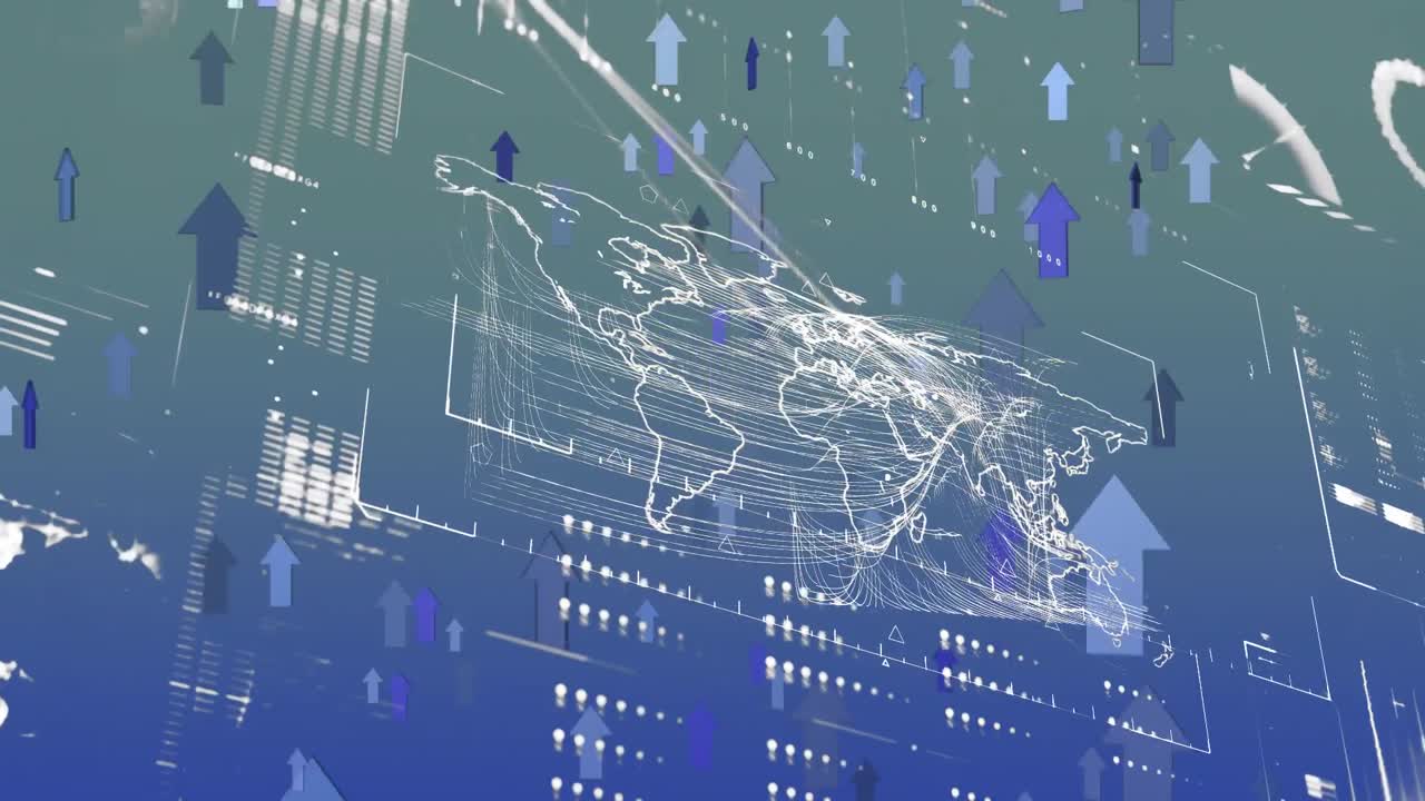 화살표가 위로 이동하고 데이터가 세계 지도와 함께 뒤로 이동합니다.