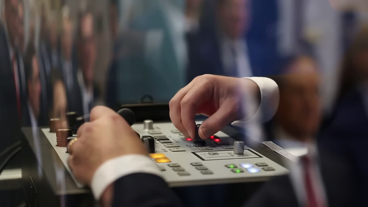 Hands operating a control panel