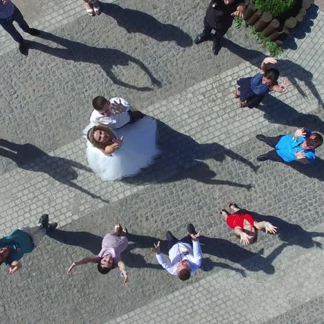 newlywed couple having fun outdoors