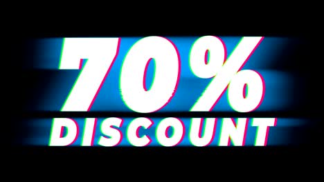 el 70% de descuento en el texto es una promoción de efecto glitch vintage.
