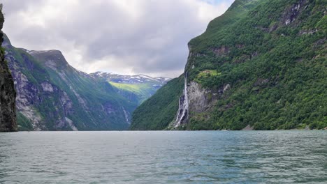 geiranger fjord, waterfall seven sisters. beautiful nature norway natural landscape.