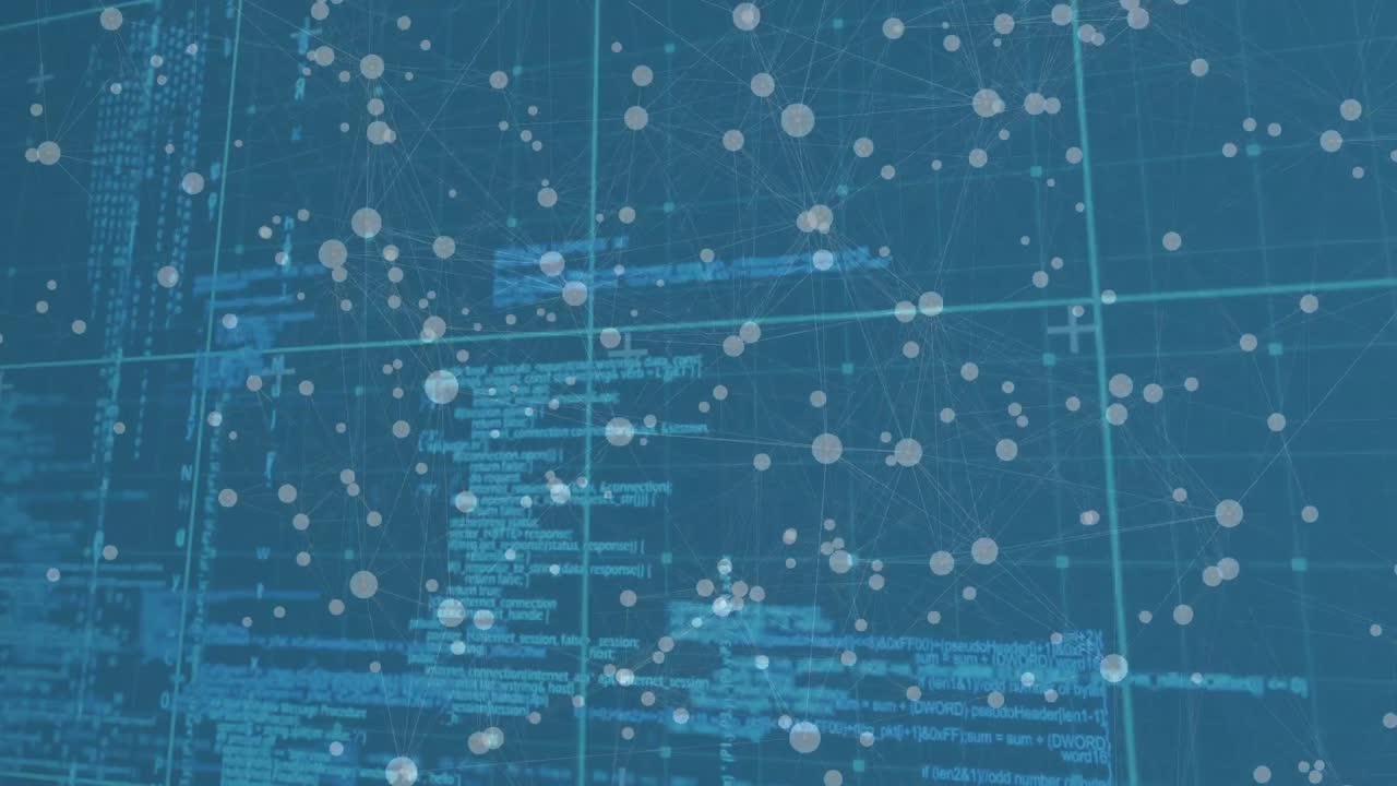 animación del procesamiento de datos sobre moléculas en espacio azul