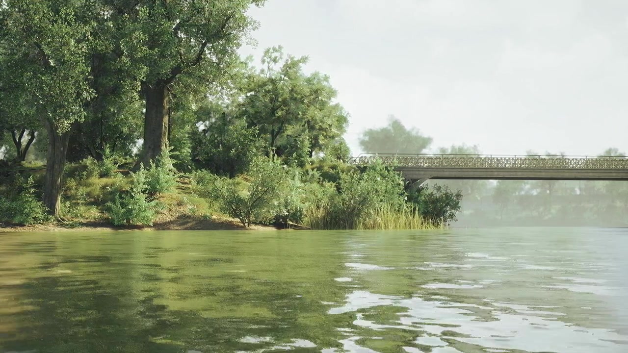 Robust concrete arch bridges silent water under serene natural canopy