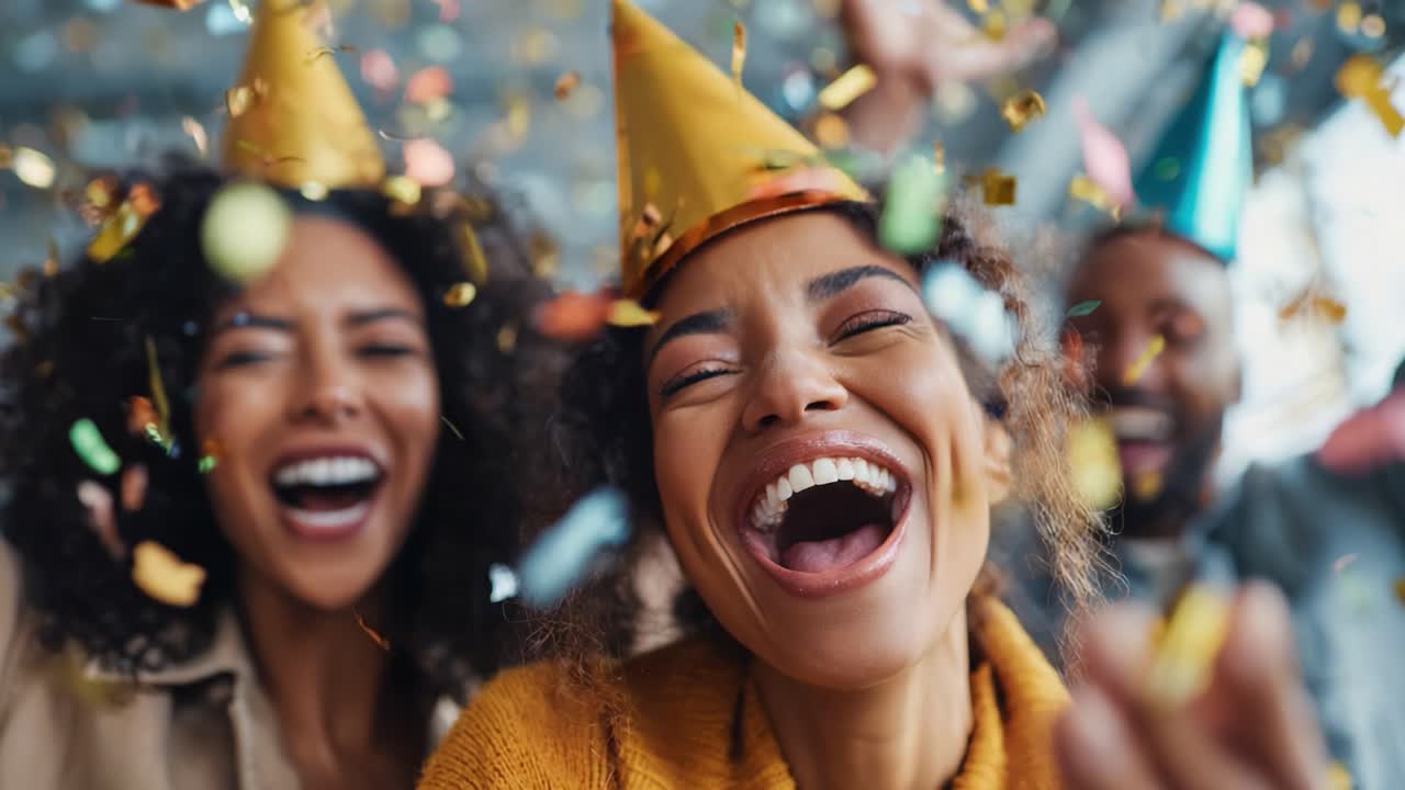 Joyful Celebration with Friends: Laughter, Confetti, and Party Hats in a Vibrant Atmosphere of Happiness and Festivity While Creating Unforgettable Memories Together