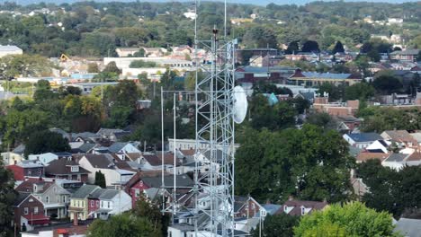 aerial parallax with autumn cityscape suburb in background