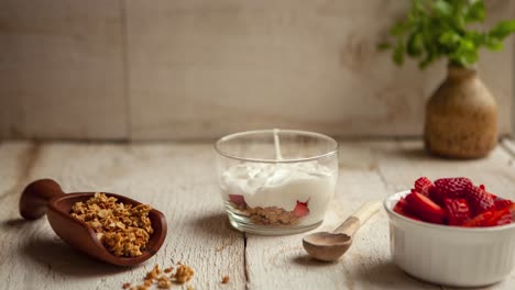 lapso de tiempo de yogur de parfait de fresa hecho y comido