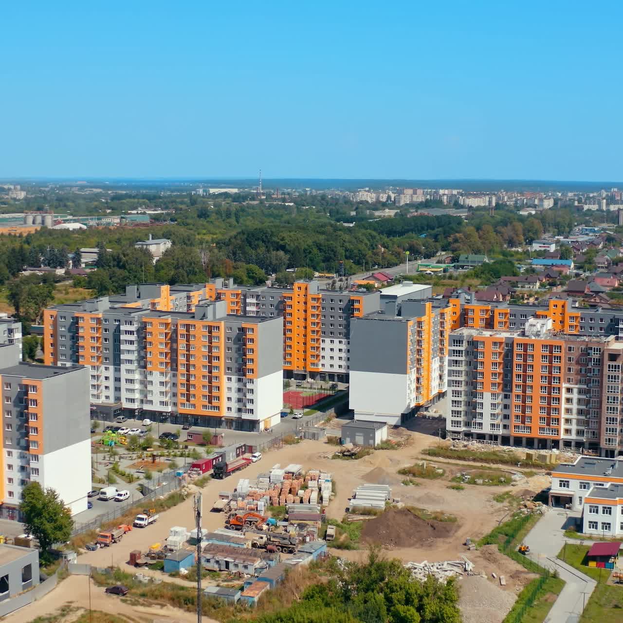New building houses district. Modern exterior home architecture