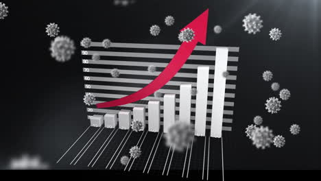 Animation-of-virus-cell-over-screen-with-statistic-graph