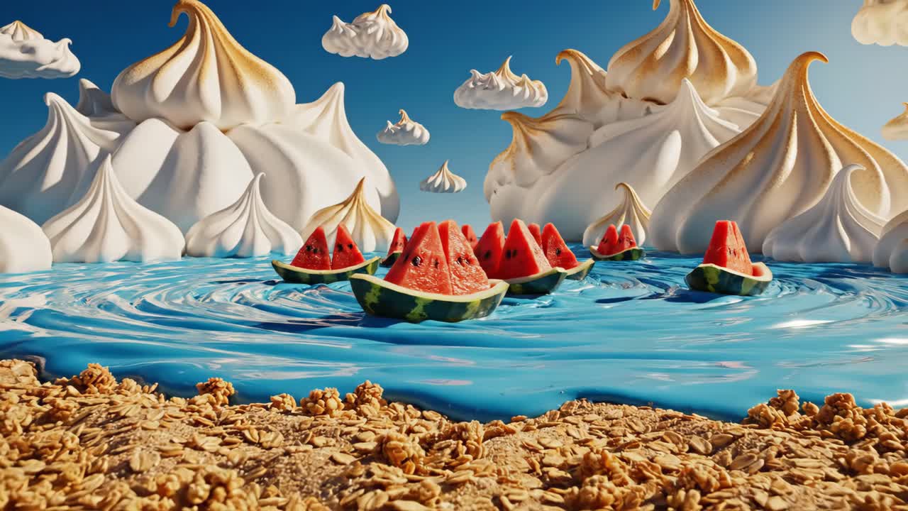 Surreal Watermelon and Meringue Landscape