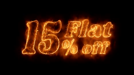 flat 15% percent off word hot animated burning realistic fire flame loop.