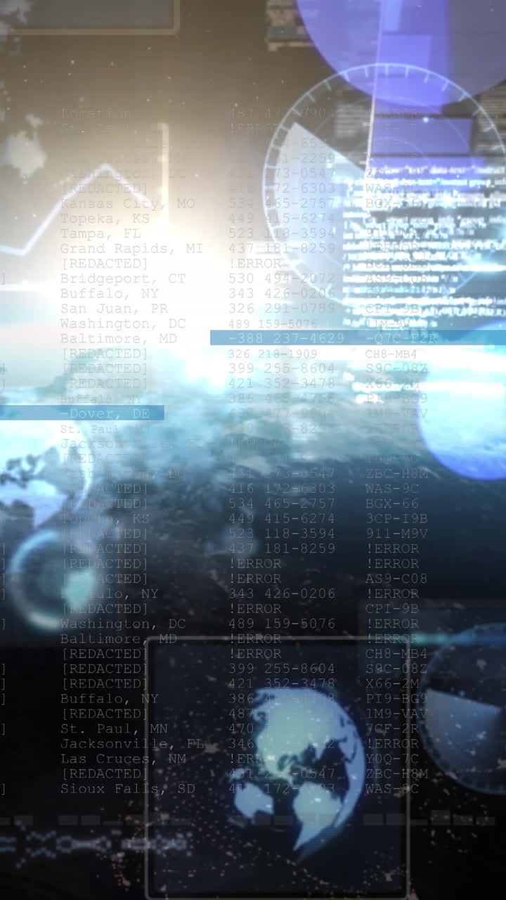 animación del procesamiento de datos en pantallas sobre estrellas brillantes y el planeta tierra