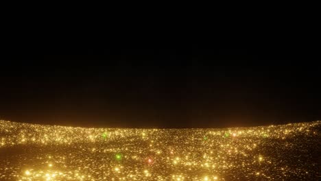 bucle, océano brillante de brillo dorado moviéndose frente a un fondo negro, 4k
