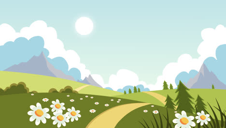 motion graphic of flat lovely spring landscape background