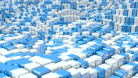 waving surface with glossy white and blue cubes animation background