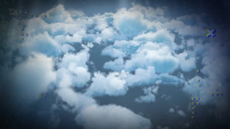 animation of markers and icons flickering over clouds and sky