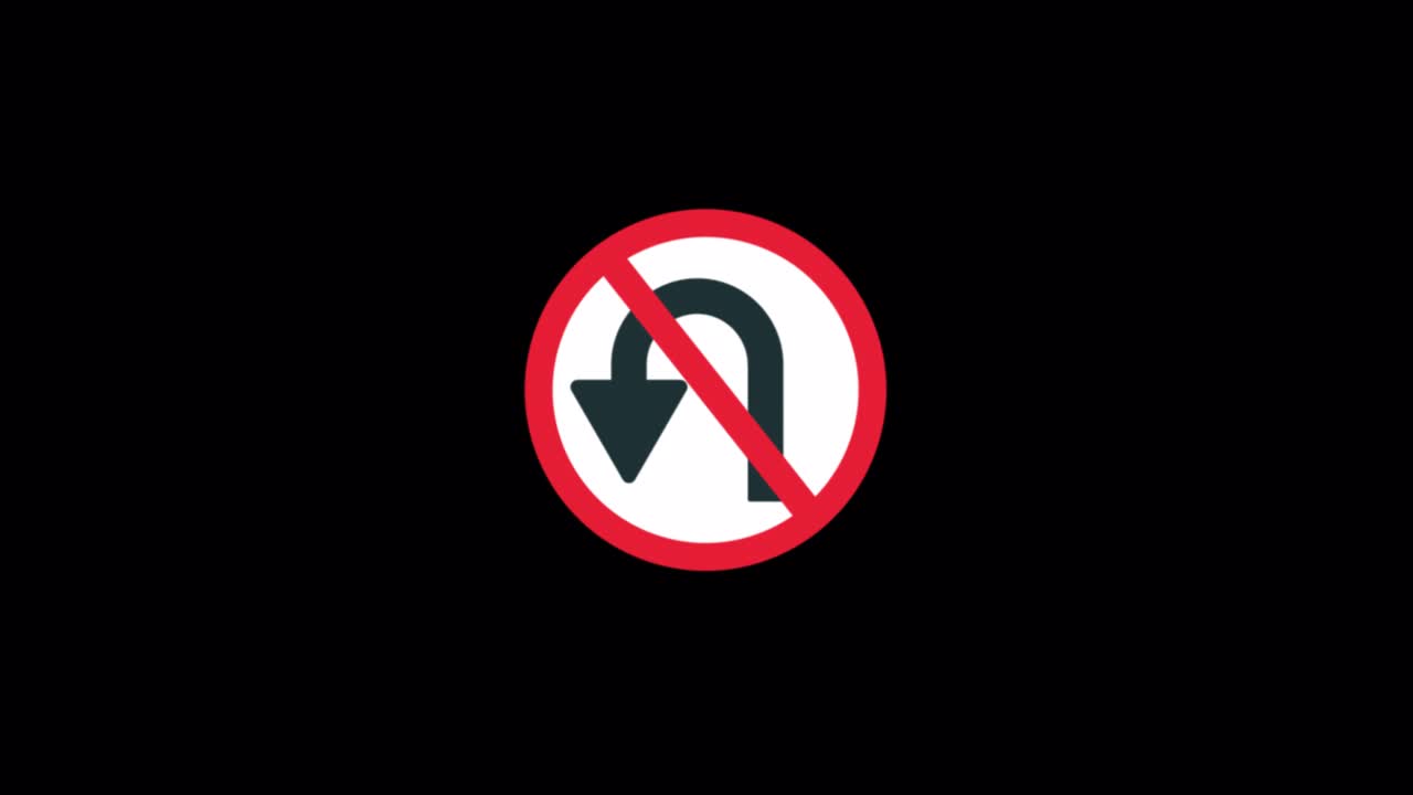 Animated No U-Turn Road Sign on Black Background