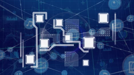 animation of data processing over network of connections on black background