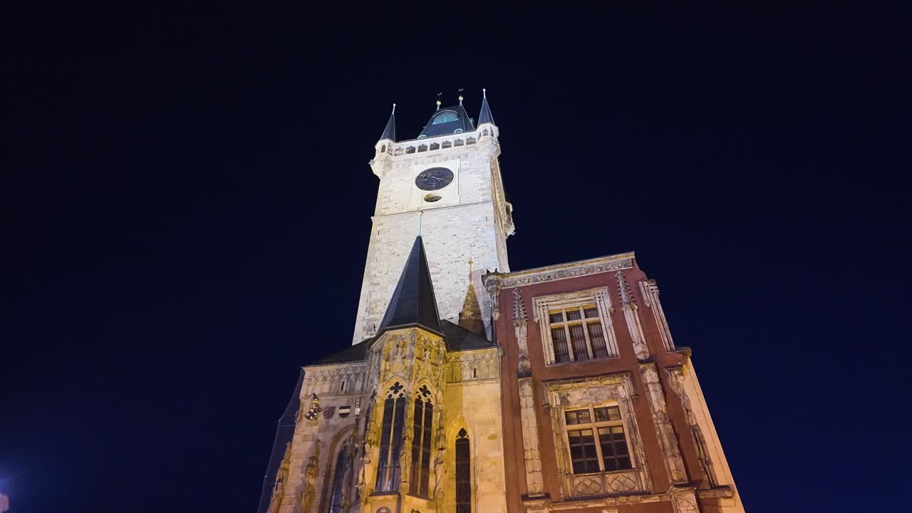Night View of the Old Town Hall Tower in Prague