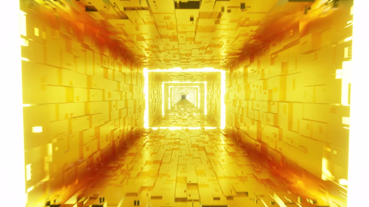Long gold corridor intro tunnel big hall open door 4k