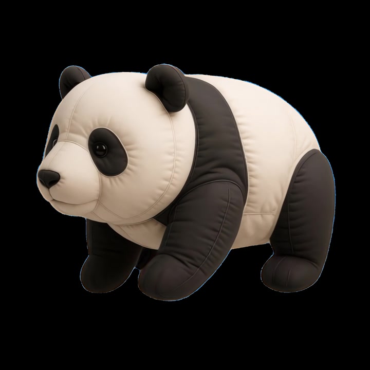 Giocattolo panda gonfiabile in piedi su sfondo nero