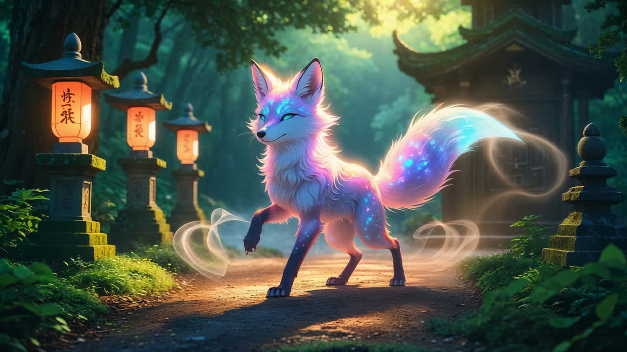 A Magical Kitsune on an Enchanted Forest Path
