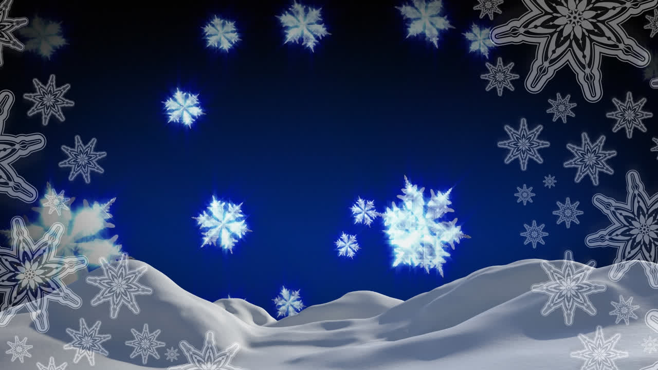 animación de la nieve cayendo sobre un fondo azul