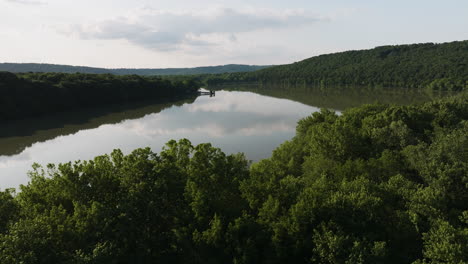 idyllic scenery of lake with reflection, lake sequoyah in ar, usa - aerial shot