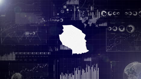 Unternehmenshintergrund-Des-Landes-Tansania-Mit-Abstrakten-Elementen-Von-Datenanalysediagrammen.-Ich-Zeige-Ein-Technologisches-Video-Zur-Datenanalyse-Mit-Globus,-Wachstum,-Grafiken-Und-Statistischen-Daten-Des-Landes-Tansania.