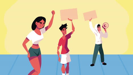 gente protestando personajes democracia animación