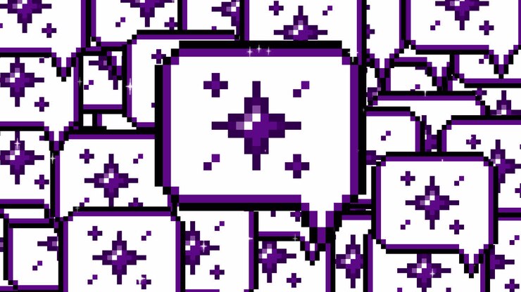 Transizioni particellari con icona a fumetto pop-up in pixel art. 1080p - 30 fps - Canale alfa (6).mov