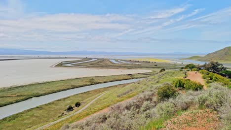 panoramic view of the bay area coyote hills regional park form a hill top view point,blue skies and some clouds