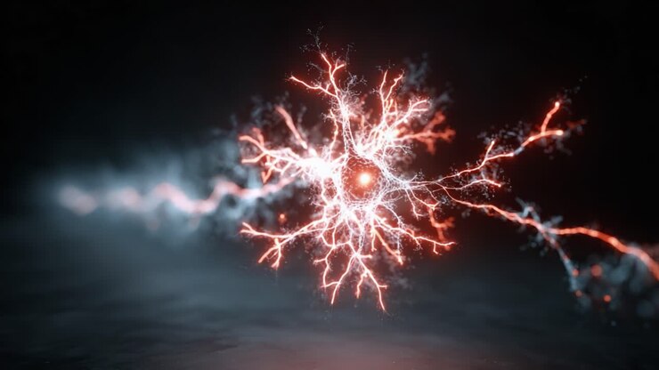 Una visualizzazione astratta dell'attività neurale che rappresenta segnali elettrici e pattern complessi nel cervello umano con forme d'onda energiche e dinamiche