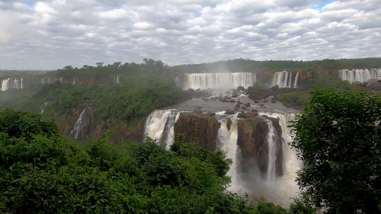 Aerial Panoramic view of igua&ccedil;u or iguazu waterfall devil throat brazil scenic water fall