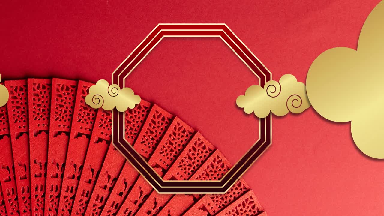 animación de decoraciones tradicionales chinas sobre fondo rojo