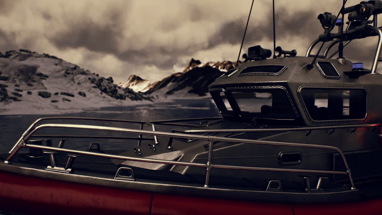 추운 북해에서 구조 보트