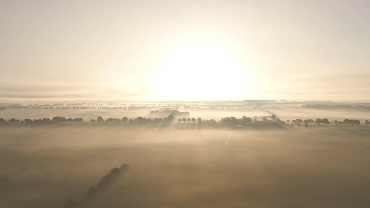 туманный восход солнца над сельским ландшафтом