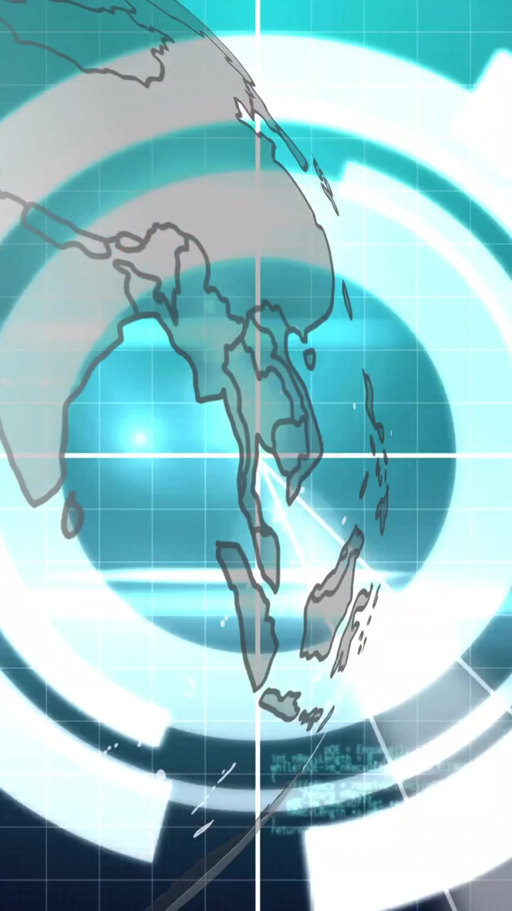 Rotating globe with data processing animation over grid background in digital style