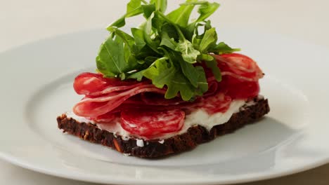 Delicious Sandwich with Cured Meat and Arugula