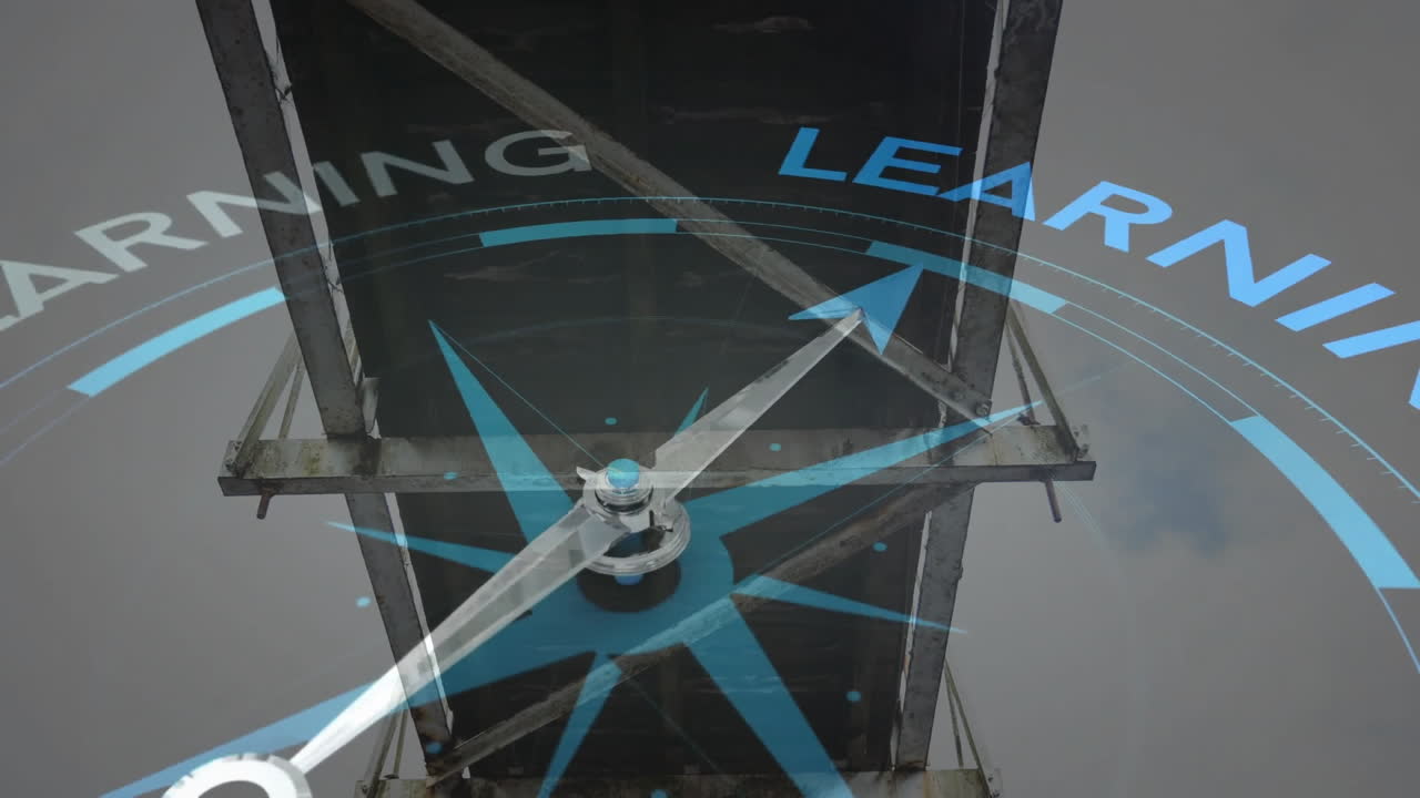 animación de brújula con texto de aprendizaje sobre la estructura del puente