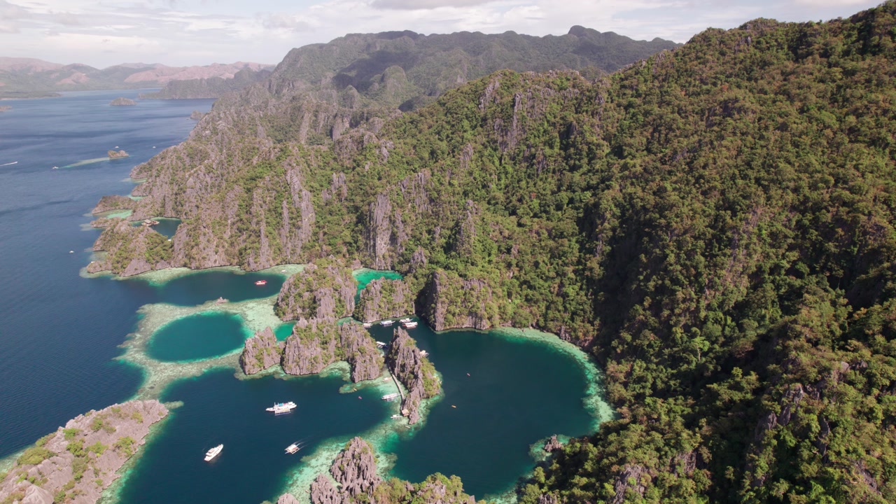 Aerial View of Coron Island, Philippines and Twin Lagoon, Popular Tourist Attraction
