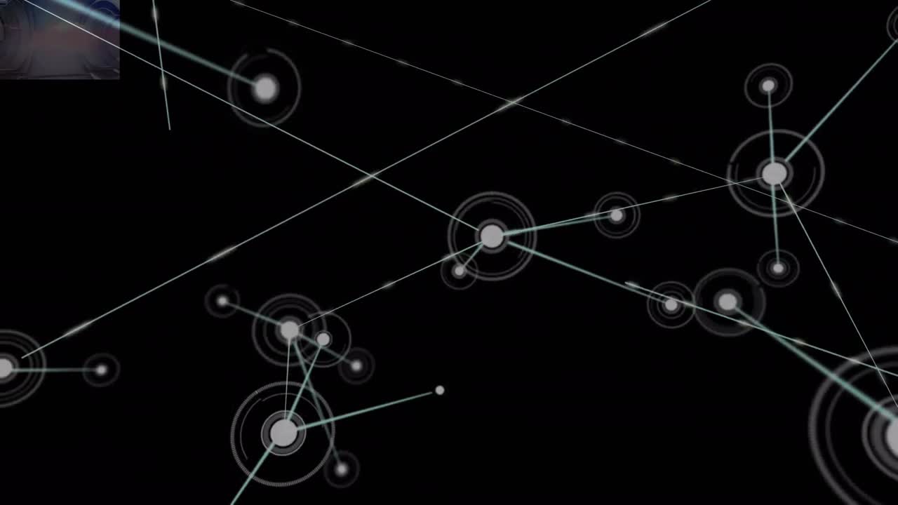 검은색 배경에 아이콘을 가진 연결 네트워크의 애니메이션