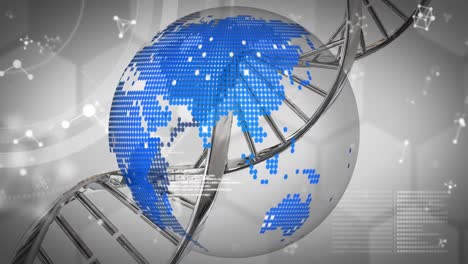 animación de la hilera de adn girando y moléculas en todo el mundo