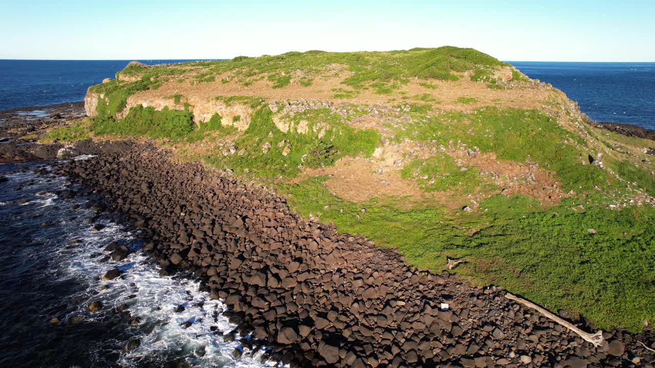 Cook Island With Rocky Shore In NSW, Australia - Drone Shot