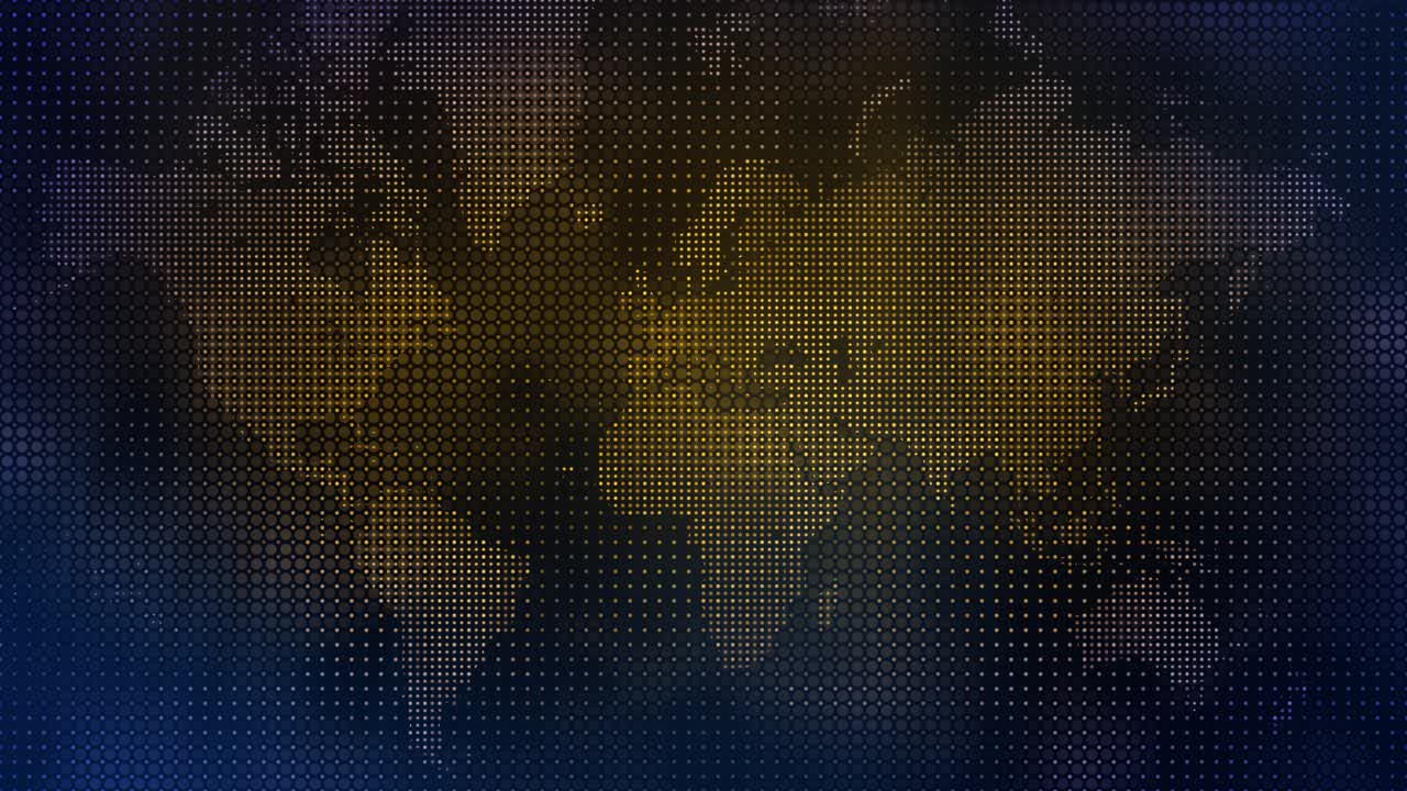 Modern Virtual World Map with Shifting Dotted Patterns and Dynamic Global Communication - Futuristic Digital Earth with Glowing Dots and Grid Connections in a Loopable Animation