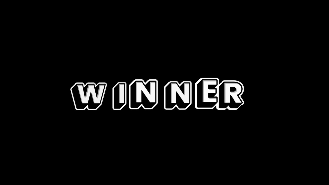 Testo animato "Winner" che appare su sfondo nero.