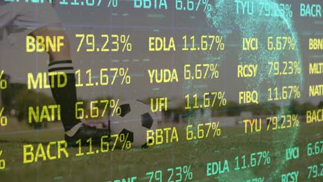 animación del procesamiento de datos financieros sobre el jugador de fútbol caucásico.